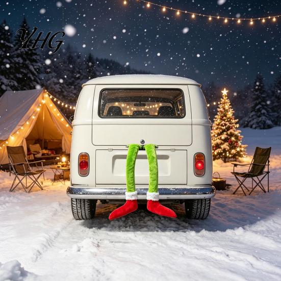 Red Green Holiday Decor Funny Elf Legs Car Hanging Ornament, Christmas Tree with Soft Creative Party Supplies Plush, Pendant for Rearview Mirror,