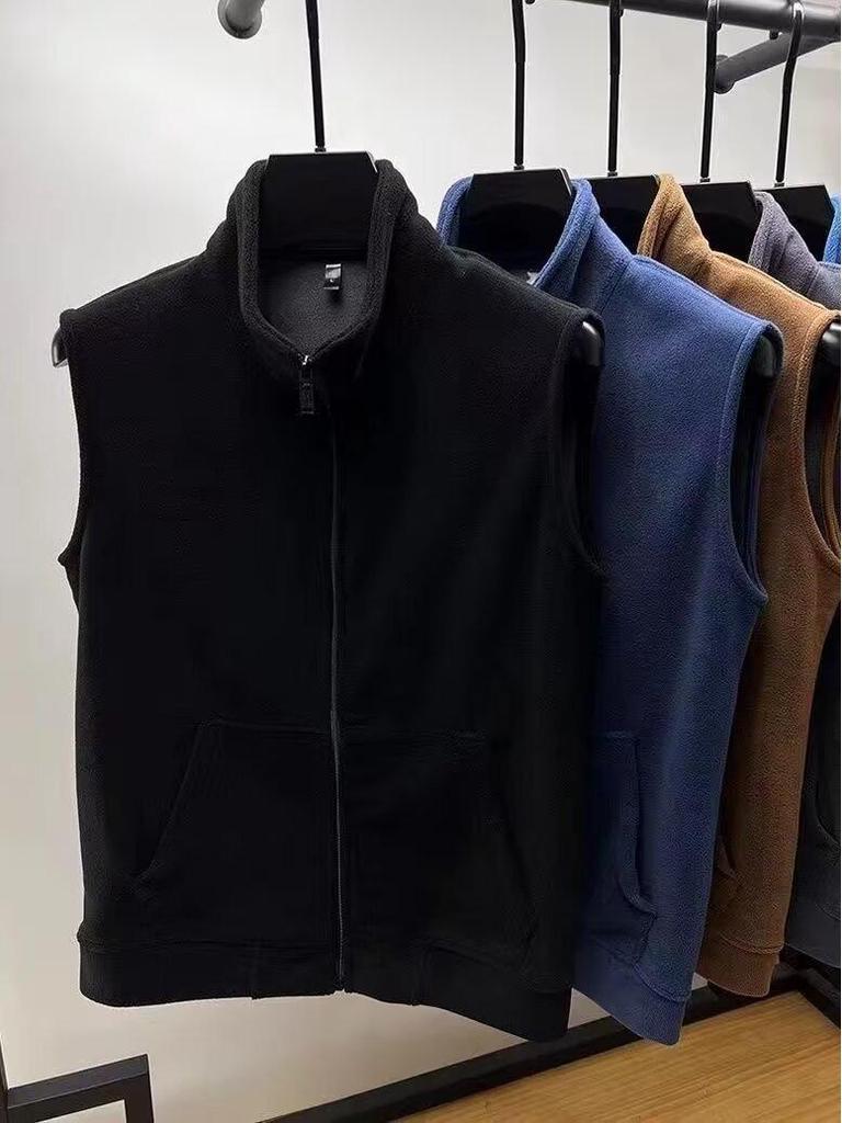Мужская плотная жилетка-флис Бербер с молнией и воротником-стойкой для осени/зимы