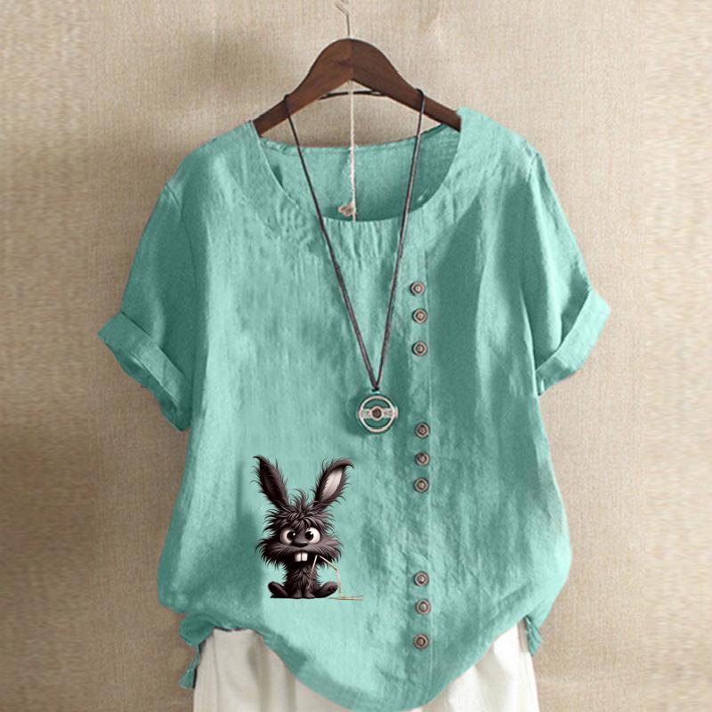 Женская модная футболка с коротким рукавом и принтом милого кролика, свободная хлопковая рубашка, повседневная свободная летняя блузка, топы больших размеров