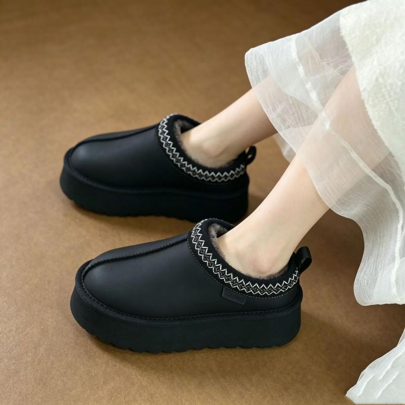 Womens Ethnic Style Chunky Sole Snow Boots Low Cut Fur-Lined Warm Waterproof Slip-On Winter Shoes