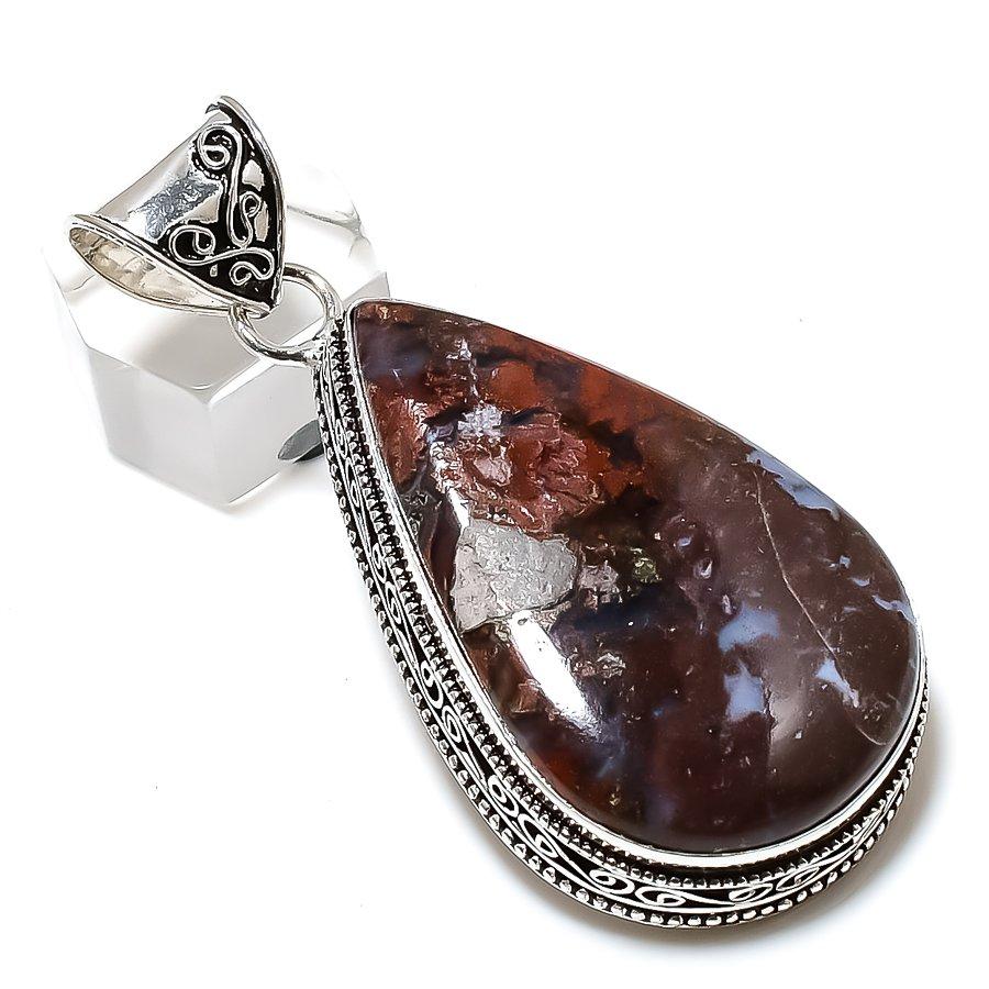 Подвеска ручной работы из стерлингового серебра 925 пробы с натуральным болдер опалом 2,52 дюйма M7p79