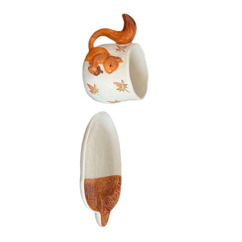 Керамическая кофейная чашка и блюдце Wutuo, ручная лепка, 3D белка