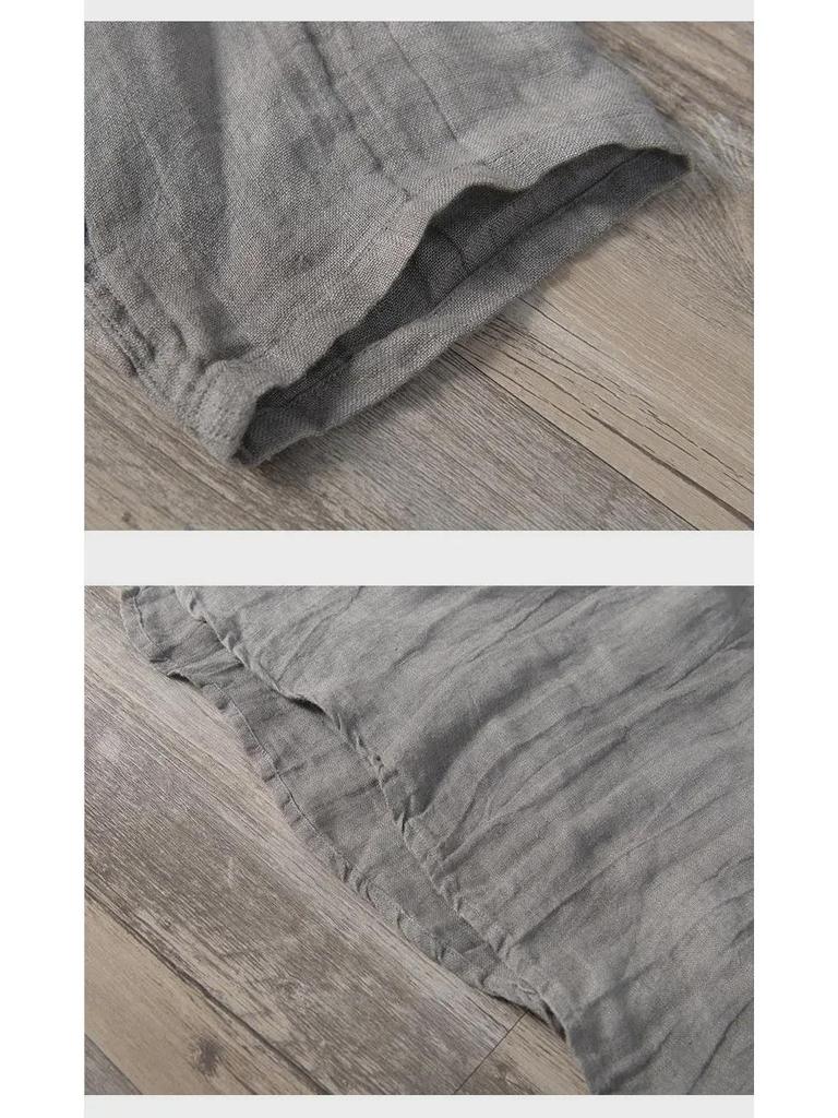 Мужская летняя льняная футболка в стиле ретро с V-образным вырезом — короткий рукав, воротник-стойка, дышащая и легкая