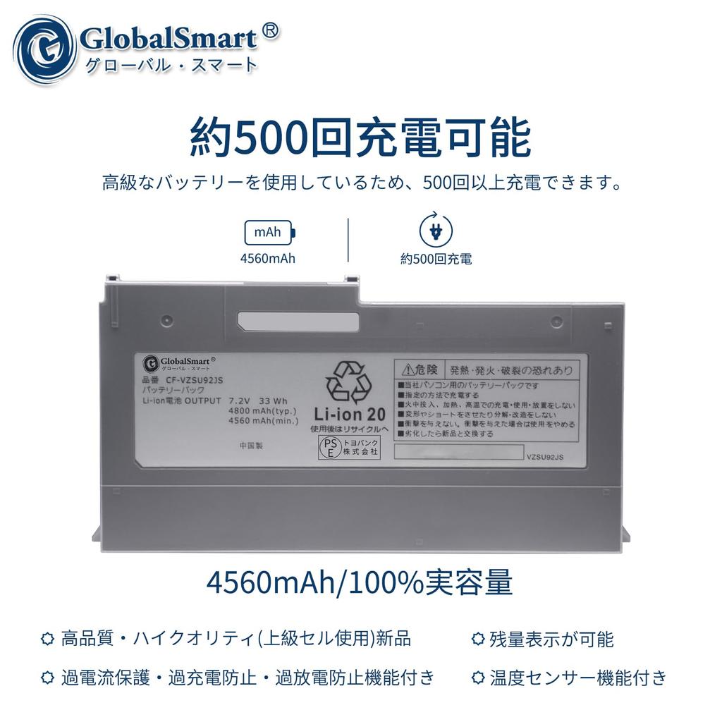 Совместимая сменная батарея Panasonic VZSU92 VZSU92JS Silver Применимо Совместимо с ноутбуками [GlobalSmart] cf-mx3 cf-mx4 cf-mx5 CF-VZSU92 CF-VZSU92E