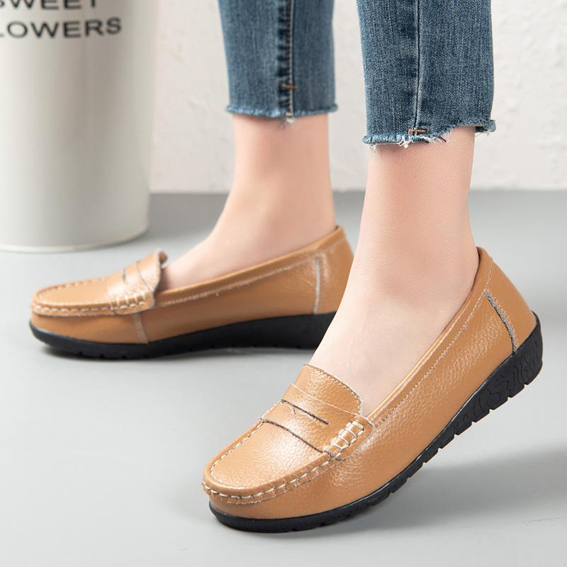Women's Penny Loafers Leather Driving Moccasins Comfort Flats Casual Slip On Blue Nurse Plus Size Ballets Shoes for Girl