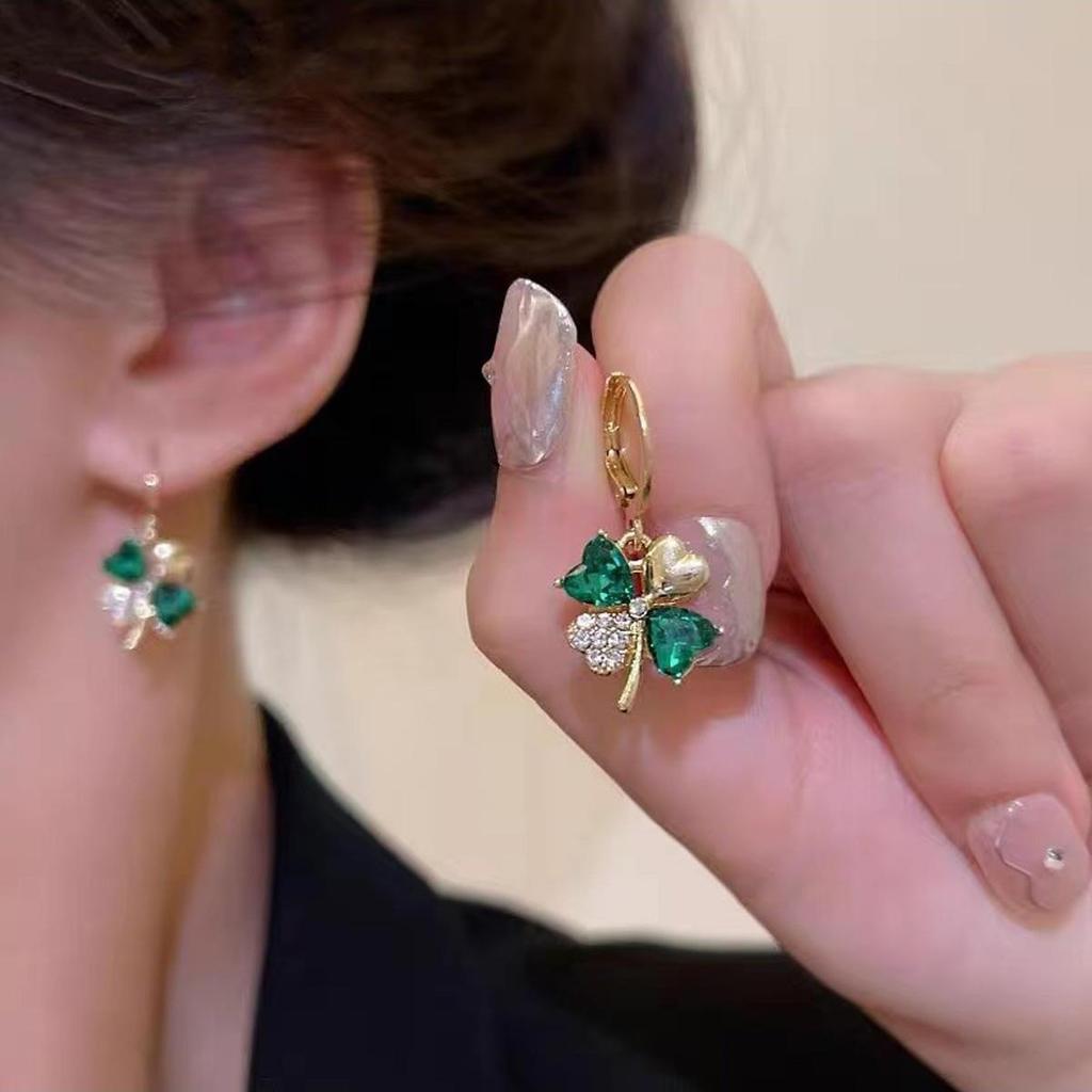 1 пара серег в форме клевера и сердца из свежего зеленого искусственного кристалла, женские аксессуары, подарки на каждый день и для вечеринок