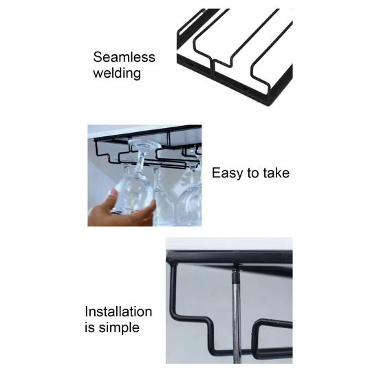 Трехъярусная полка для бокалов для вина, Черный металлический держатель для сушки бокалов, Органайзер, Крепление под шкаф