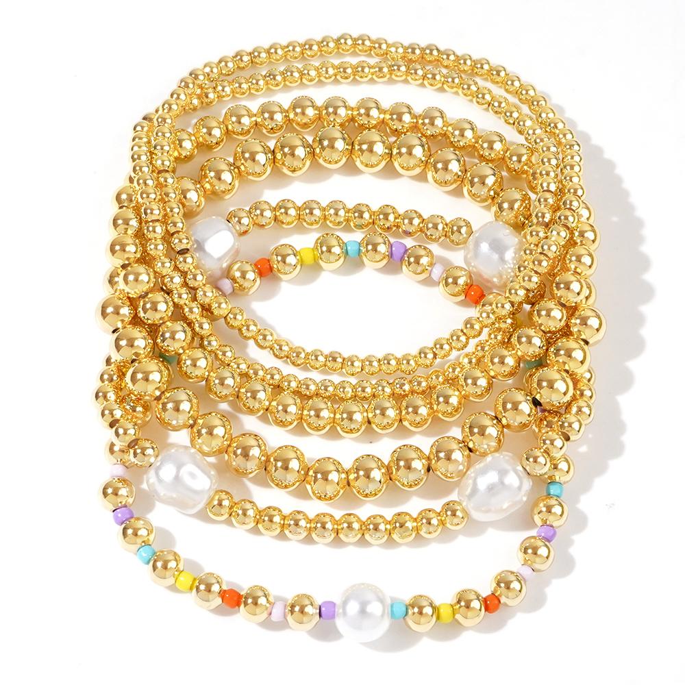 XimangLuxury Copper String Bead Pearl 12/O Color Domestic Rice Bracelet Set With Design