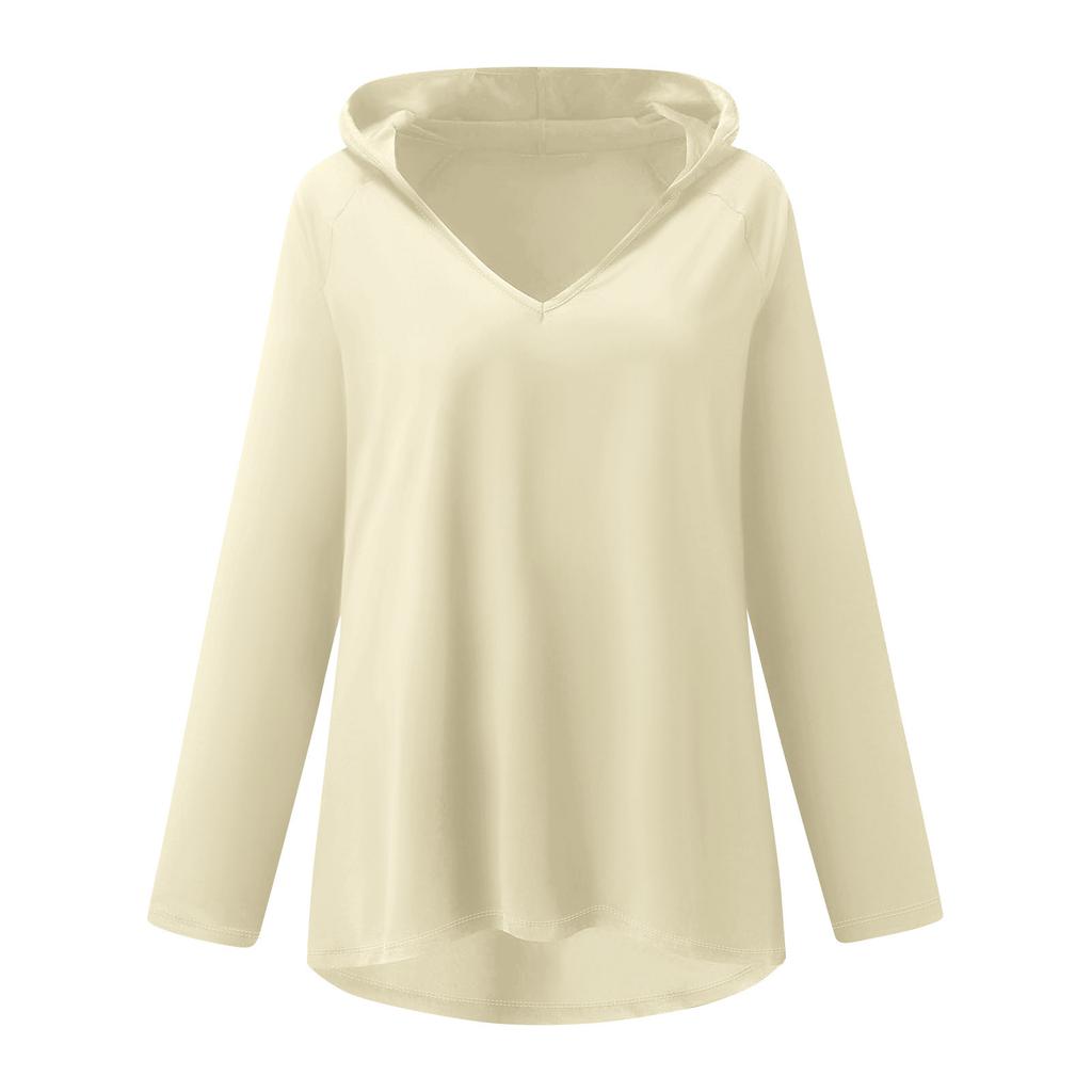 Женские свободные топы с V-образным вырезом и капюшоном с длинными рукавами, повседневные топы, домашние пижамы для отдыха, топы