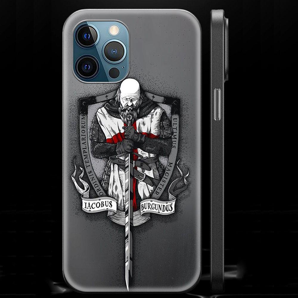 Knights Templar Luxury Phone Case For iPhone 13 14 12 11 Pro MAX XR X SE XS 7 8 Plus Soft Silicone Black Matte Cover Fundas