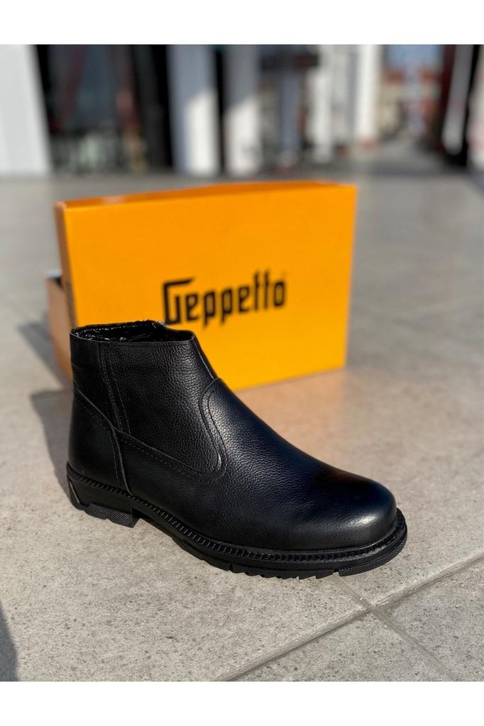 Men's Fashion Genuine Leather Flat Heeled Booties Furry Thermo Sole Boots Non-Slip Keeps Warm Water Resistant Ata Boots Shoes