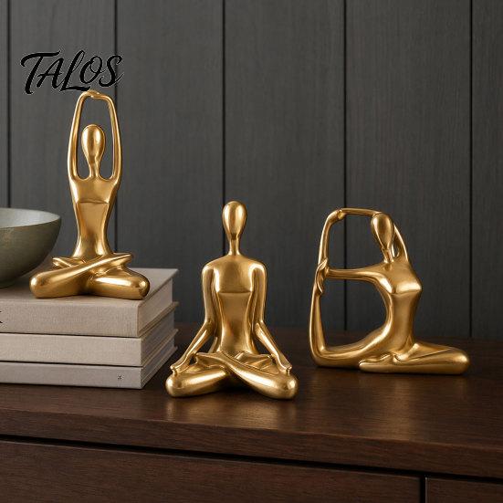 Набор из 3 абстрактных скульптур танцующих фигур йоги Talos, Полая фигурка танцовщицы с глянцевым золотым, матовым серебристым, черным и телесным покрытием, Современный декор для рабочего стола, спальни, гостиной