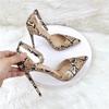 New Sexy Snake Pattern 12cm 10cm 8cm Thin High Heel Pointed Side Opening with Dating Women's High Heel Baotou Hollow Out Sandals