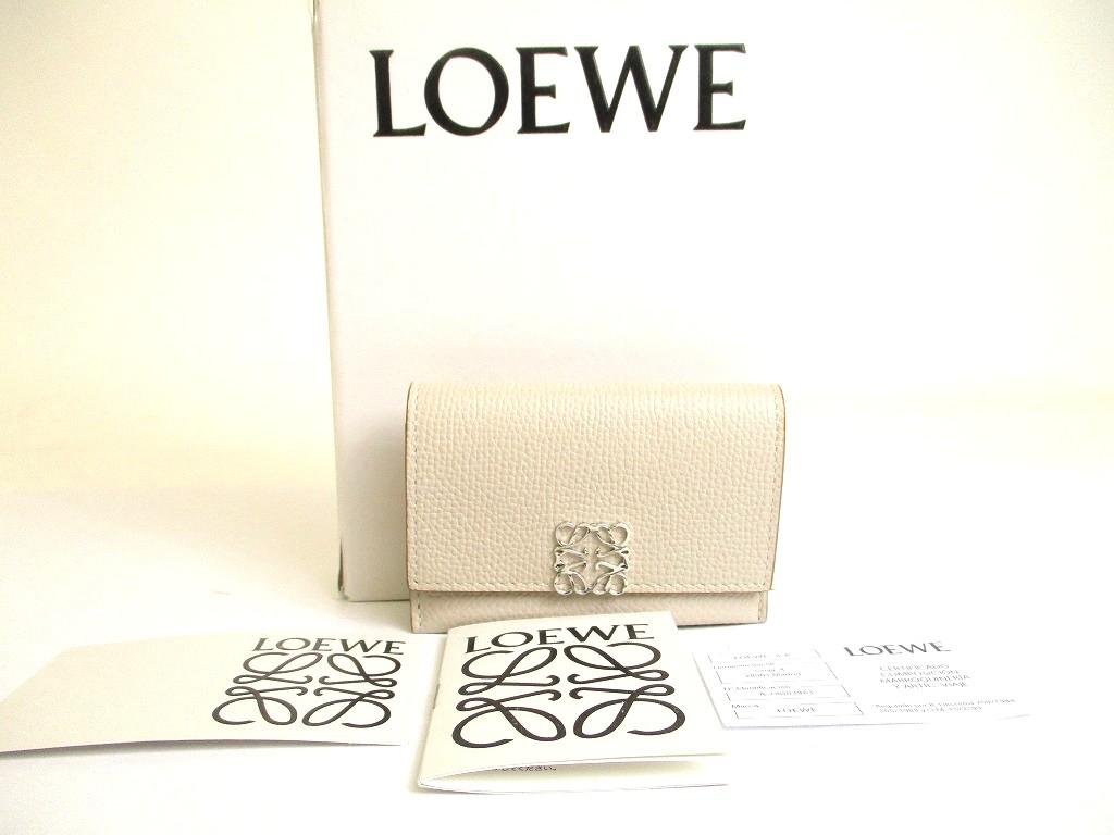 Authentic LOEWE Anagram Light Gray Leather Business Card Holder #a874 Refurbished