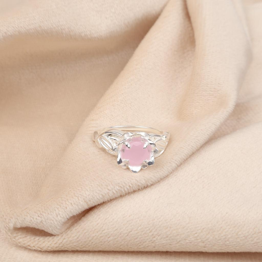 Rose Chalcedony Gemstone 925 Sterling Silver Jewelry Designer Ring Gift For Mom CZR-2-9