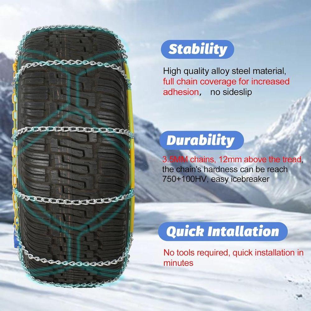 Auto Fixing Snow Chains, 2 x 12 mm, 30s Quick Installation of Tire Chains with Automatic Tensioner, Universal Emergency Tire Tra