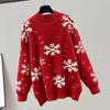 Women Christmas Sweaters Red Black Long Sleeve Jumpers Female Casual Mock Neck Pullovers Snowflake Pattern New Year Sweaters