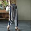 Women's Loose Casual Stripe Pants Thin Cotton Linen Harlan Summer Vintage Trousers