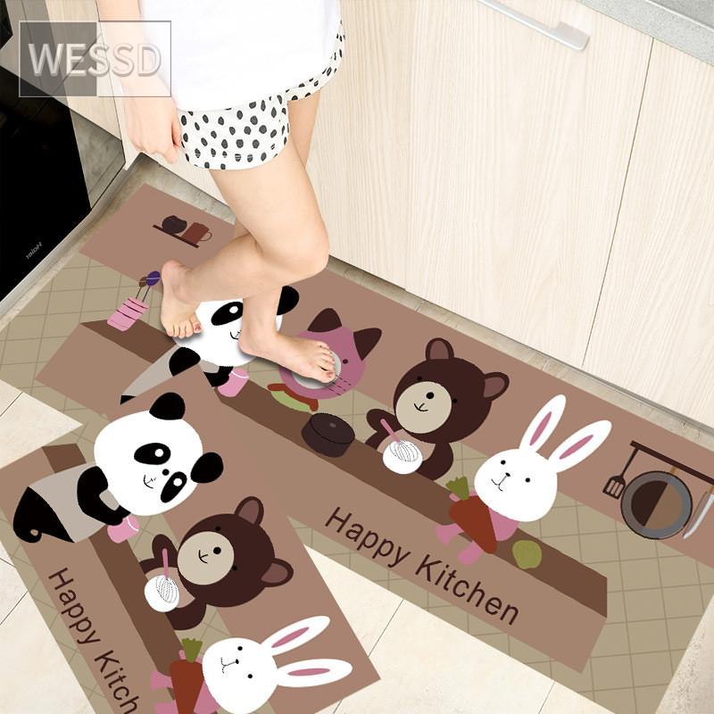 Cartoon Kitchen Mat With Dog Cat Pattern Cute Bathroom Mat Set 2 Pieces Home Doormat Indoor Toilet Mat Runner 40x60cm 40x120cm