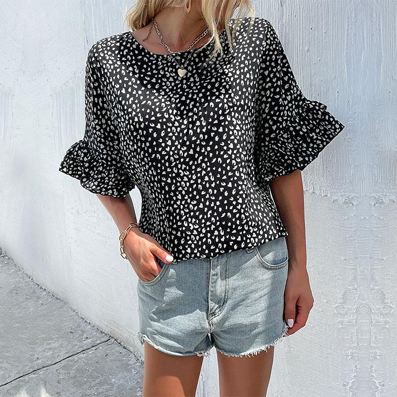 YYFS Женские модные повседневные свободные блузки и рубашки с леопардовым принтом и коротким рукавом с круглым вырезом