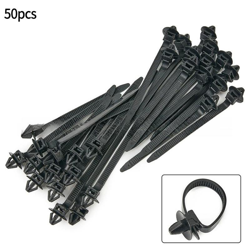 11/111PCS Car Nylon Black Cable Ties Push Mount Wire Harness Fastener Cable Clamp Clips Ties Management Car Wire Organizers