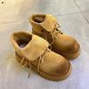 European Matte Leather Martin Boots 2025 New Letter Lapel Locomotive Boots Big Yellow Boots Two Wear Muffin Women's Shoes