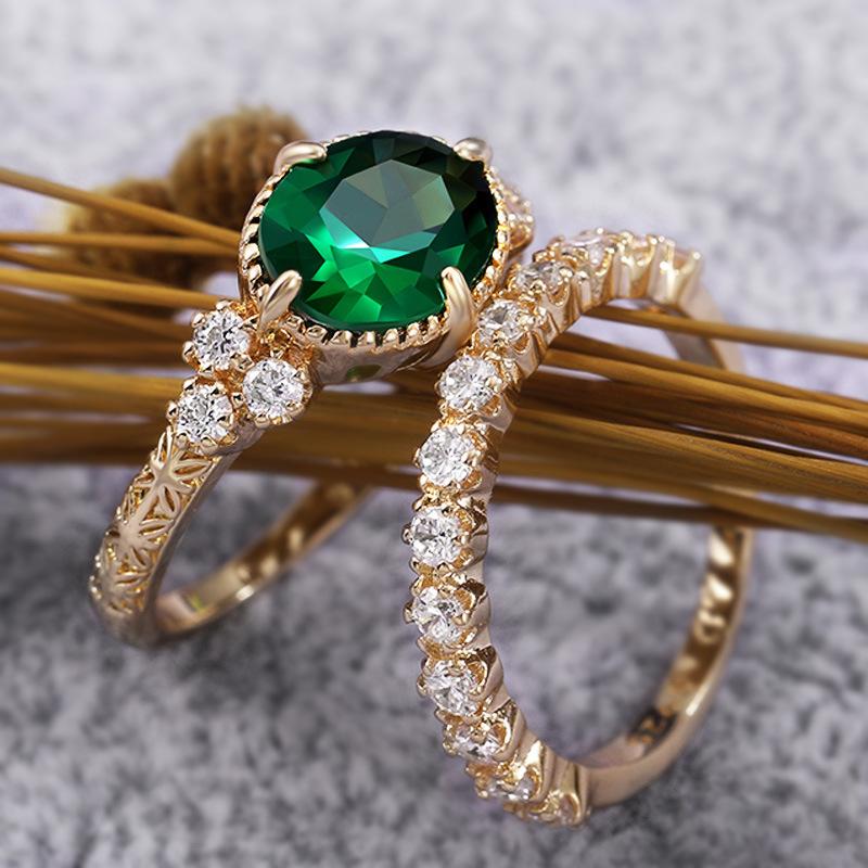 Cold Style Retro Emerald Women's Fashion Set Ring Versatile Daily Tail Ring Ring