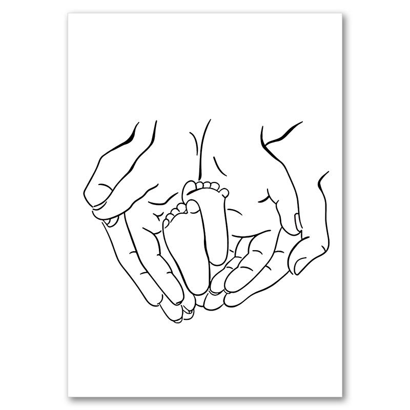 Abstract Line Mom Baby Hand Heart Minimalist Wall Art Canvas Painting Nordic Posters And Prints Wall Pictures Kids Room Decor