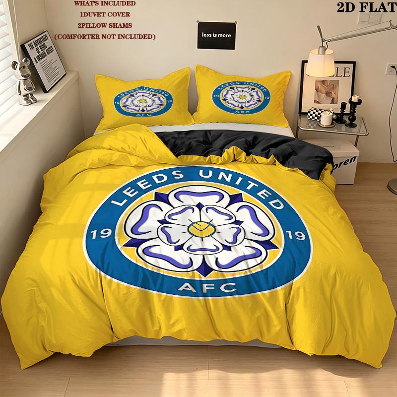 Leeds Football Club Pattern Bedding Quilt Set Quilt Cover Pillowcase Home Birthday Gift(1 * duvet cover + 2 * pillowcase, without core)