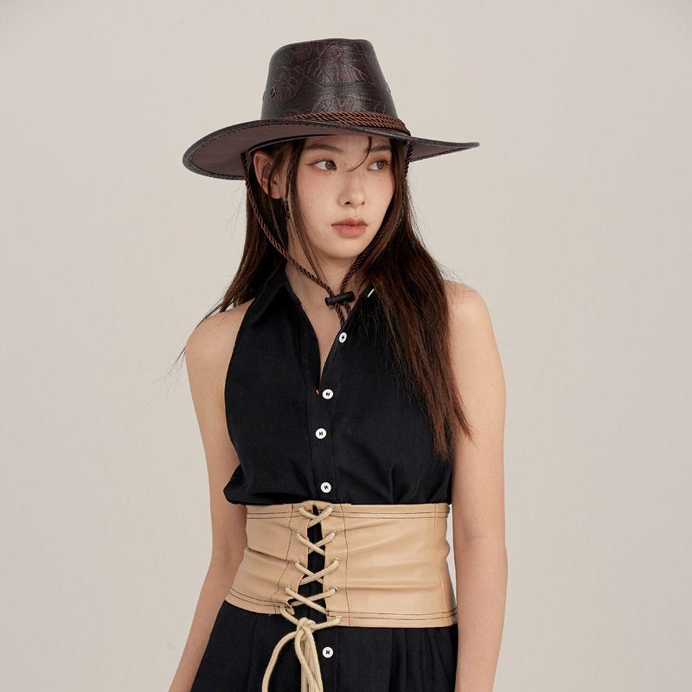 Кепки для защиты от солнца, шляпы для альпинизма, шляпы ковбоя в западном стиле, летние шляпы от солнца, кепки от солнца из ПУ кожи