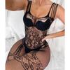 Transparent Erotic Crotchless Lingerie Woman Mesh Hollow Bra Set Sexy Teddy Bodysuit LaceFishnetBodystockings Porn Underwear Set