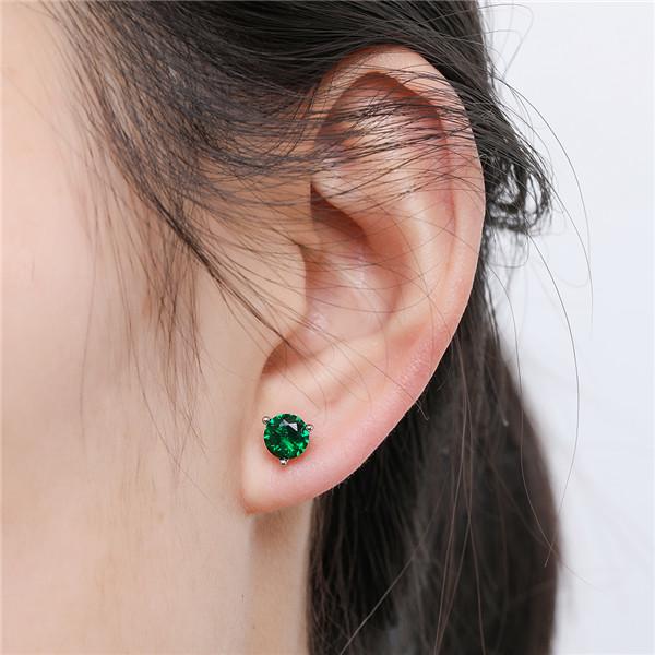 Fashion Women Three-Prong Martini Stud Earrings Silver Color Wedding Jewelry 12 Colors MIT