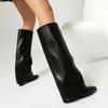 Women's Knee High Boots Winter Shoes Turned-over Edge Black White Pink Heels Long Boot Ladies Footwear Shoe