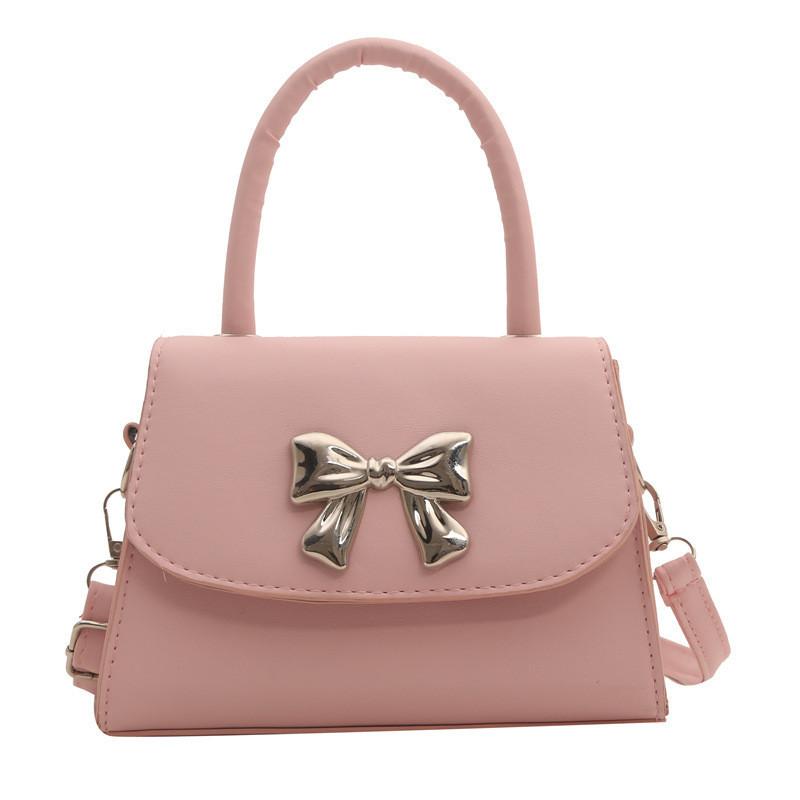 Chic Pu Leather Handbag For Women 2024 Summer Trendy Bow Detail Shoulder Bag
