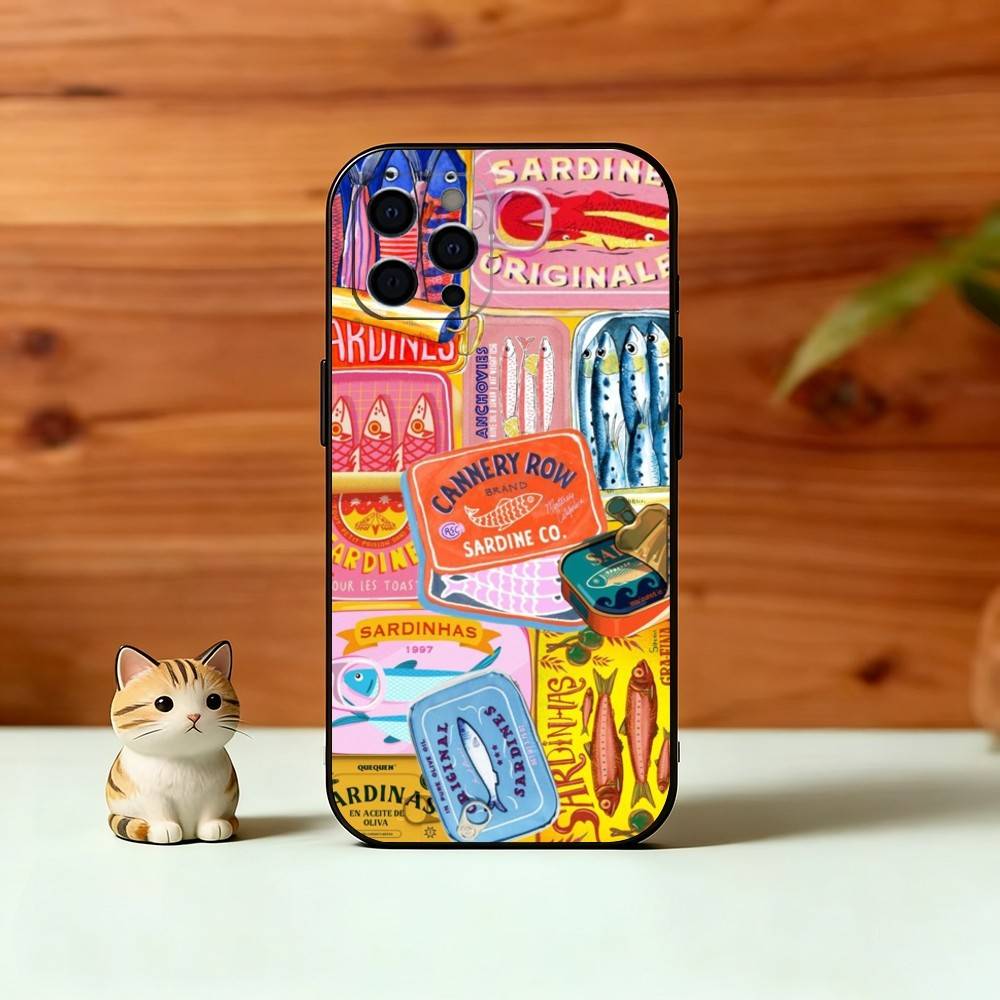 Чехол для телефона S-Sardines F-Fish Art для iPhone 17,16,15,14,13,12,11 Plus,Pro Max,XS,Мягкий силиконовый черный чехол