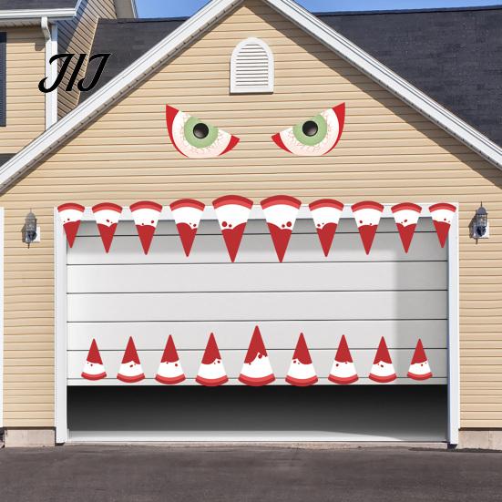 Festive Exterior House Decor Halloween Demon Mouth Wall Decal, Scary Beast Teeth Eyes Garage Door Decorative Vinyl Graphics Sticker for Yard Entryway,
