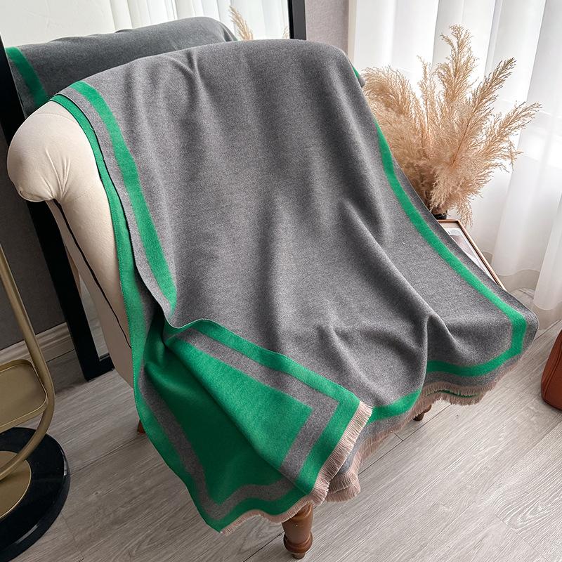 Осень И Зима Простой Однотонный Мягкий Утолщенный Шарф из Имитации Кашемира Женский Элегантный Универсальный Двусторонний Контрастный Шаль-Шарф