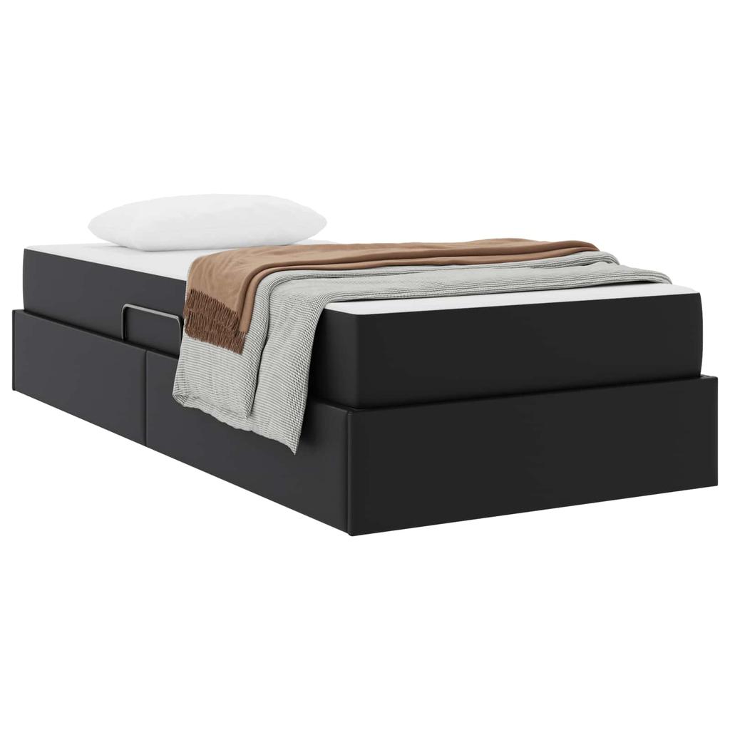 Storage Bed with Mattress 2 pcs Black Leather