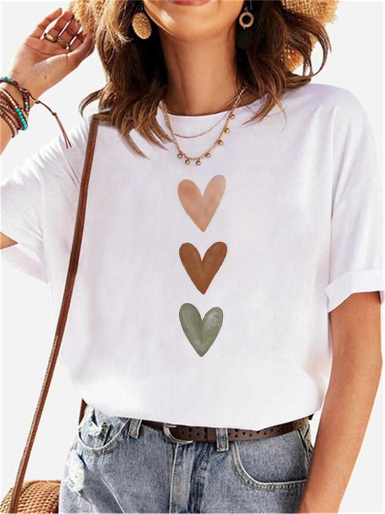 Fashion Funny Love Heart T Shirts Casual Round Neck Unisexs Clothing Summer Short Sleeve Graphic Female Tops Tees