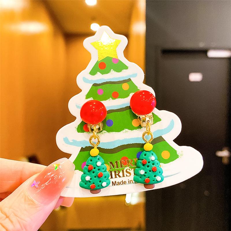 Рождественские детские серьги-клипсы без пирсинга, милые серьги с бахромой в виде оленя из мультфильма «Санта», серьги-подвески для девочек