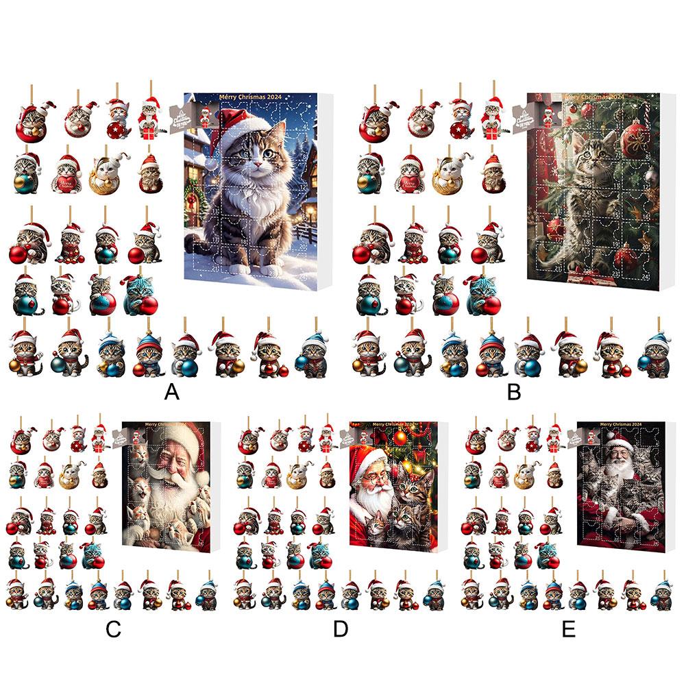 Адвент-календарь 2024 Рождественская елка Подвеска в виде кошки Милый рождественский адвент-календарь Украшение на рождественскую елку Украшение в виде кошки Календарь