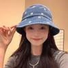 Японская ретро джинсовая шляпа-ведро 2024 года, весна и лето, новые солнцезащитные универсальные кепки с милой вышитой маленькой ромашкой для женщин