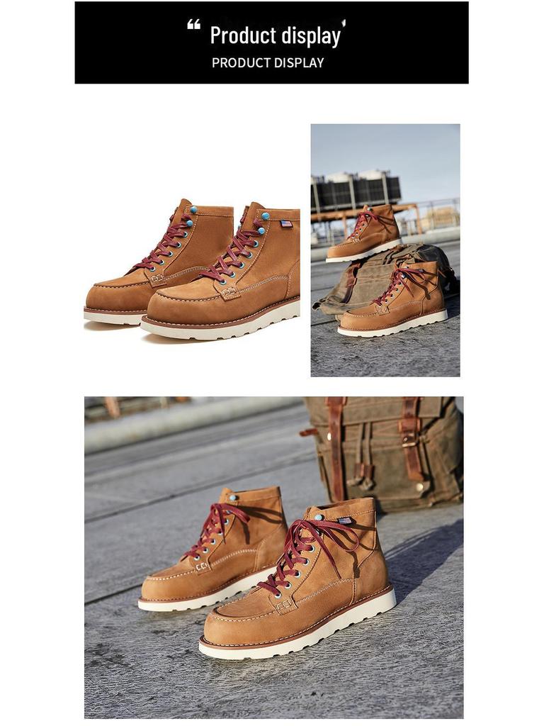 Мужские рабочие ботинки средней высоты из желтой коровьей кожи в стиле ретро