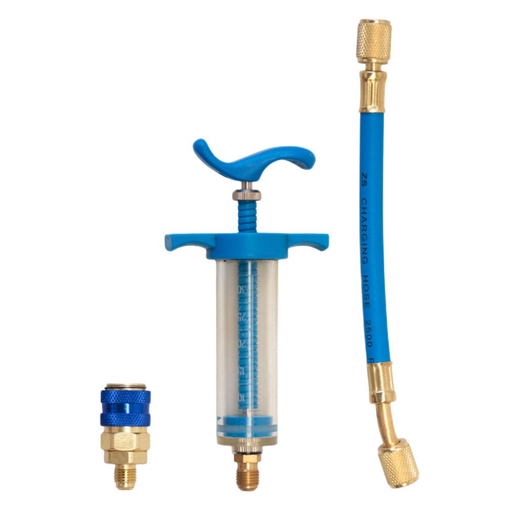 Автоматический инжектор масла/красителя A/C, 1 унция с адаптером для быстрой смены навесного оборудования низкой стороны 134a 1/4, инструмент для впрыска автомобильного масла для кондиционирования воздуха, инструмент для впрыска красителя