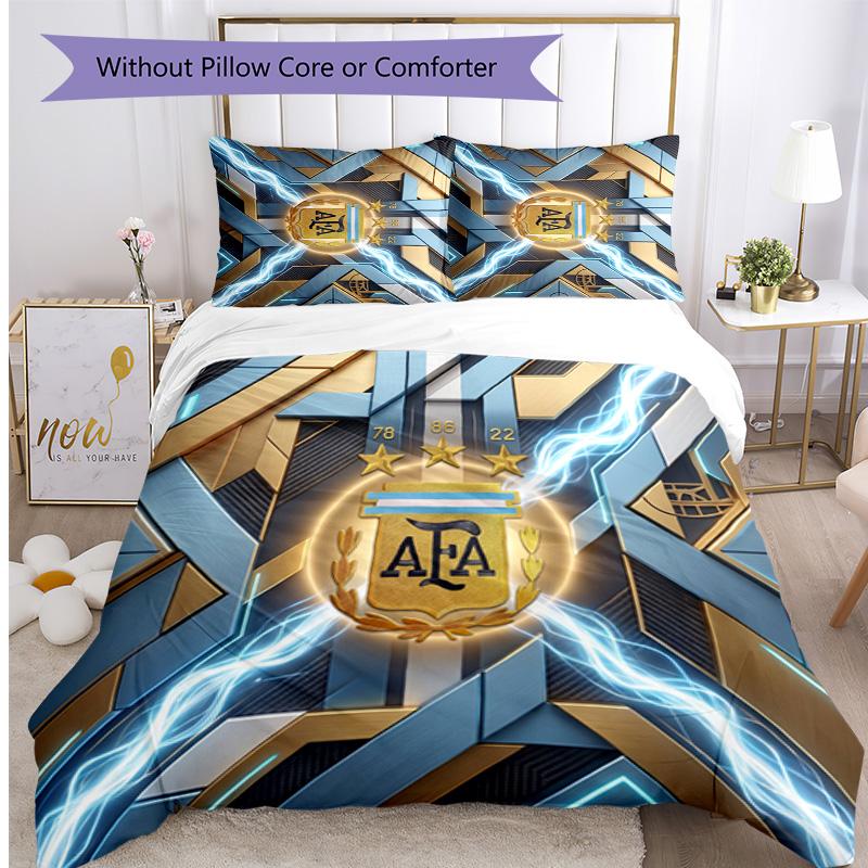 Argentina Football Printed Bedding 3 Piece Set Cozy Breathable Bed Cover Set as Housewarming Holiday Gift