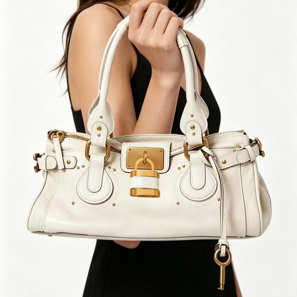 Popular Y2K Spicy Girl Style Retro Lock Decor Handbag For Women Large Capacity Commuter Top Handle Shoulder Tote Bag