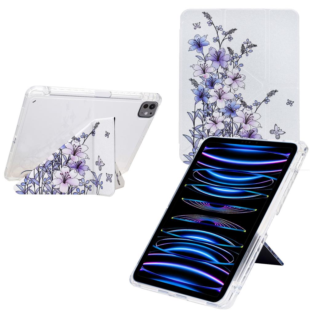 Tablet Case For iPad Pro 12.9 (2022)/(2021)/(2020)/(2018),Stand Pattern Print Leather+Clear Acrylic Cover with Pencil Holder