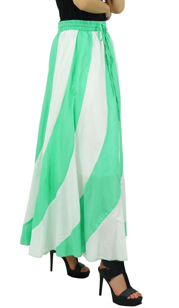 Bimba Long A-Line Maxi Spiral Summer Skirt Cotton With Back Elastic & Side