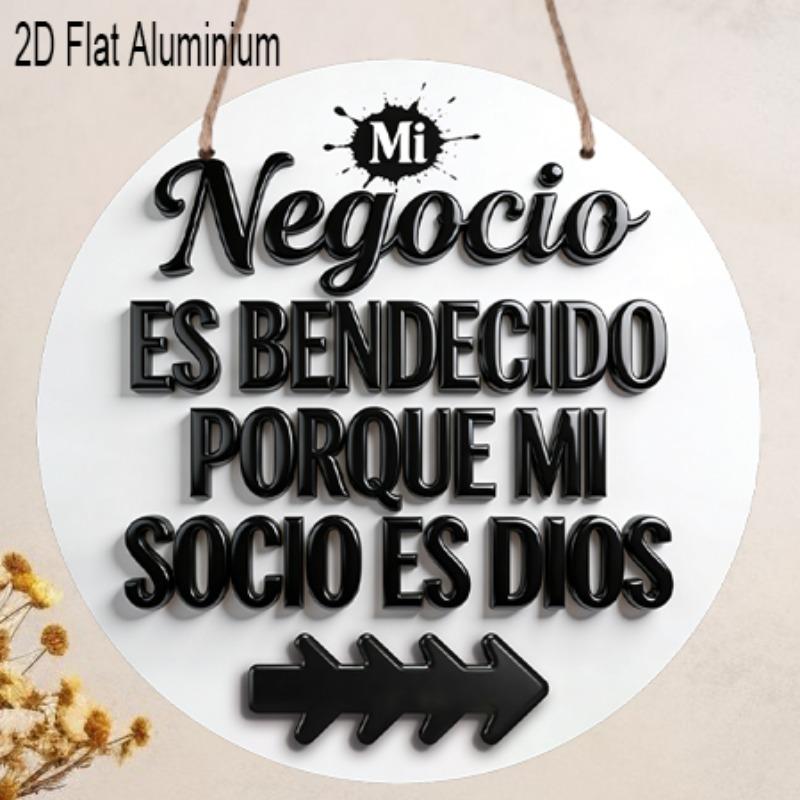 2D Flat 1pc Vintage Shop Signage Hanging Aluminium Decoration Plaque, "Negocio Es Bendecido Porque Mi Socio Es Dios" Lettering Sign, Office Decor