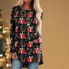 Plus Size Women's Red Christmas Print Comfortable Long Sleeved Round Neck T-shirt Christmas Casual Baggy Mid Length T-shirt